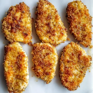 Five golden-brown crispy chicken tenders on a white marble surface.