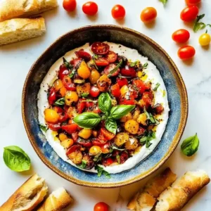 Ceramic dish with smooth mixture topped with diced tomatoes and basil.